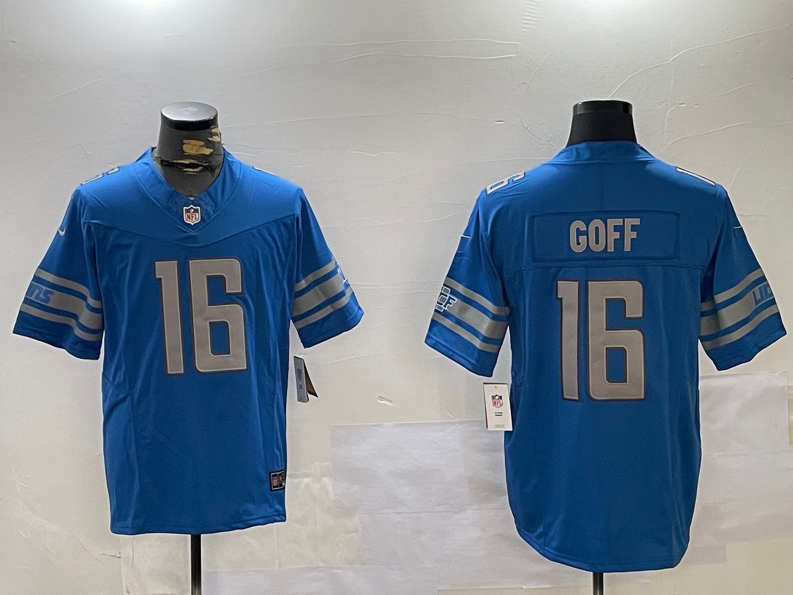 Men Detroit Lions #16 Goff Blue three generations 2024 Nike Limited NFL Jersey style 1